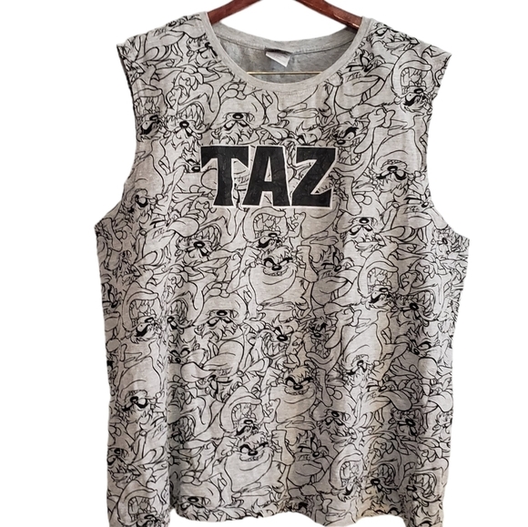 Looney Tunes TAZ Sleeveless Tank Top Muscle Shirt Grey Black Size XL - Picture 10 of 10